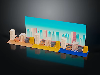 Commercial Equipment for Displaying Building Models with City Skyline and Colored Areas 3d model