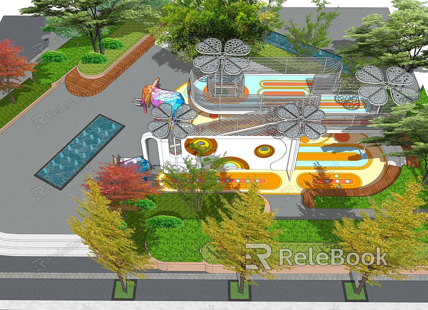 Modern Park Demonstration Area Landscape Activity Site Four-leaf Clover Umbrella Pavilion model