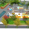 Vibrant Park Landscape With Colorful Playground Slides Green Lawns And Shade Trees