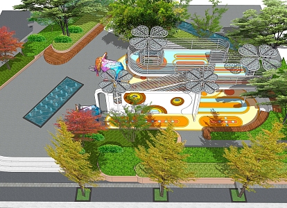 Modern Park Demonstration Area Landscape Activity Site Four-leaf Clover Umbrella Pavilion 3d model