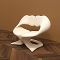 White Single Chair With Lips Shaped Design Brown Wall Herringbone Wooden Floor