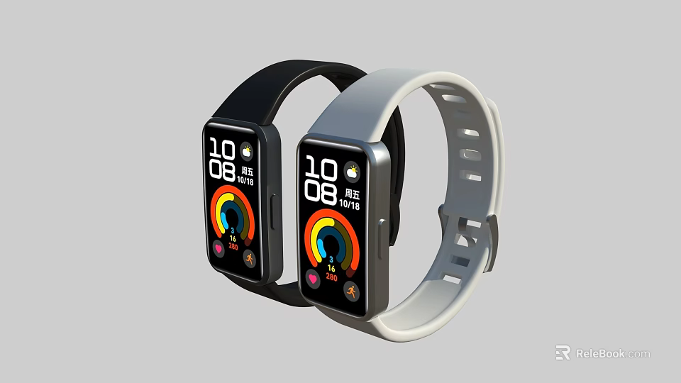 Smart Watch Fitness Tracker With Black White Straps Colorful Health Metrics 3d model 