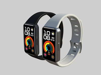 Smart Watch Fitness Tracker With Black White Straps Colorful Health Metrics 3d model