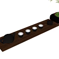 Tea Set with Black Teapot Four White Teacups on Wooden Tray and Green Plant