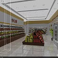 Fresh Fruit Store Interior With Organized Shelves And Fresh Banana Apple Orange Displays