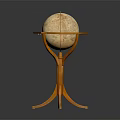 Elegant Decorative Ornament Set with Three Legged Wooden Stand and Textured Spherical Globe