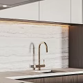Modern Kitchen Interior Design With Wooden White Cabinets Marble Island And Built in Oven