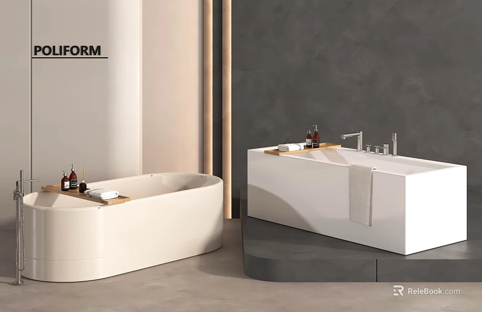 Modern Freestanding And Built In Bathtubs In Contemporary Bathroom With Accessories 3d model 