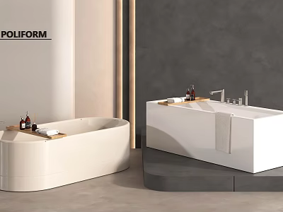 Modern Freestanding And Built In Bathtubs In Contemporary Bathroom With Accessories 3d model