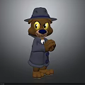 Cartoon Bear Character Wearing Blue Coat Hat Tie With Clasped Hands