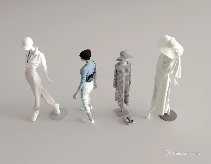 Stylish Clothing Showcased By Diverse Mannequins 3d model 