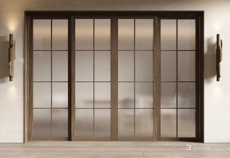 Modern Interior Sliding Doors With Wooden Frame And Glass Panes Design 3d model 