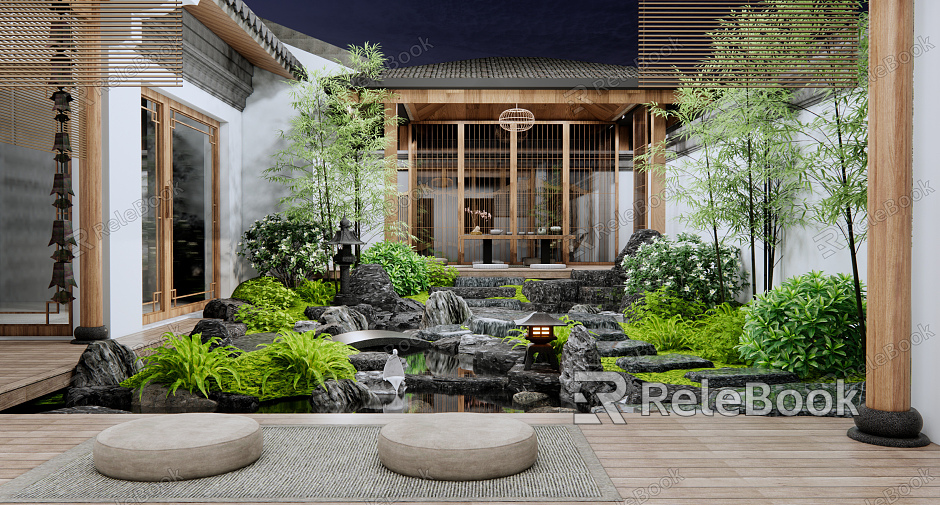 New Chinese Courtyard Atrium Courtyard Landscape model