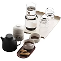 Minimalist Modern Tea Set With Ceramic Black Teapot White Cups Glass Containers And Tray