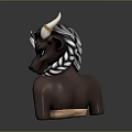 Cow Like Character With White Horns Braided Hair And Blue Eyes 3D Sculpture