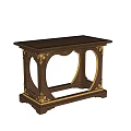Traditional Chinese Wooden Table With Intricate Golden Carvings And Curved Frame