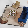Blue Sofa And Coffee Table Set With Geometric Rug Rocking Chair And Floor Lamp