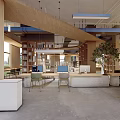 Modern Library Online Red Book Bar Bookshelf Reading Area Bookstore 3d model