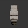 Detailed Model Sailboat Featuring Multiple Masts White Sails Red Flag And Wooden Hull