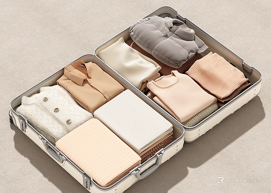 Neatly Folded Clothing Items In Open Suitcase With Soft Color Tones And Various Styles 3d model 