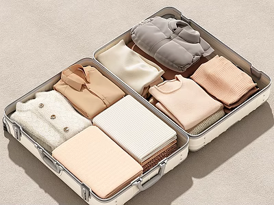 Neatly Folded Clothing Items In Open Suitcase With Soft Color Tones And Various Styles 3d model
