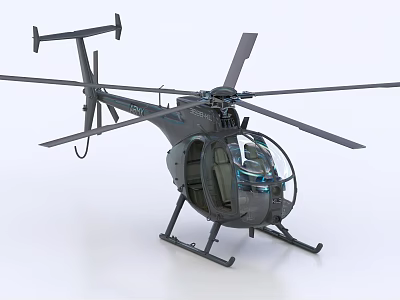 Gray Detailed Helicopter Model With Transparent Cockpit Rotor Blades And Landing Gear 3d model