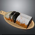 Homemade Bread on Wooden Tray Featuring Unsliced Loaf and Sliced Pieces with Orange White Coating