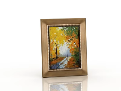 Decorative Ornament Set With Golden Frame Displaying Autumn Landscape Art 3d model