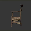 Antique Style Wooden Armchair With Woven Seat And Slatted Backrest Design