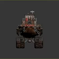 Vintage Steam Powered Water Vehicle With Large Wheels And Red Cargo Storage Boxes
