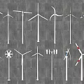 Various Wind Turbine Building Components Featuring Different Blade And Tower Designs