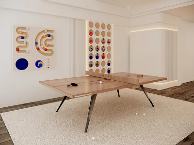 Indoor Sports Equipment Modern Wooden Ping Pong Table With Paddles And Balls 3d model