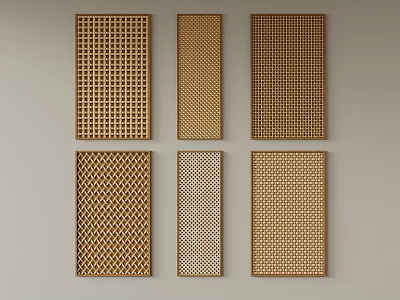Six Gold Lattice Decorative Panels With Various Patterns For Wall Decor 3d model