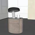 Modern Round Wooden Bedside Table With Mushroom Shaped Lamp And Glass In Minimalist Setting