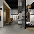 Modern Clothing Store Interior Featuring Mannequins Hanging White Clothes Dresses And Hat