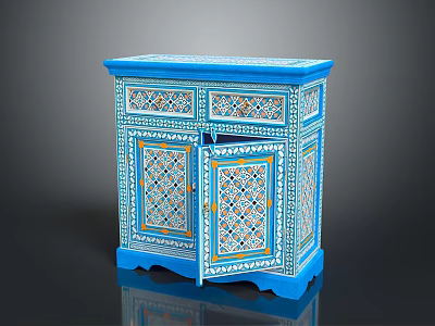 Blue Entryway Side Cabinet With Intricate Patterns Decorative Doors And Carved Details 3d model