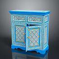 Blue Entryway Side Cabinet With Intricate Patterns Decorative Doors And Carved Details