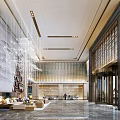 Luxurious Hotel Lobby Interior With Crystal Chandelier Marble Floor And Modern Sofa Area