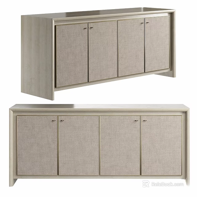 Modern Neutral Toned Storage Cabinet With Fabric Panel Doors And Wooden Frame 3d model 
