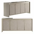 Modern Neutral Toned Storage Cabinet With Fabric Panel Doors And Wooden Frame
