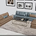 Modern Sofa And Coffee Table Set With Blue Brown Sofas Patterned Rug And Wall Art 3d model