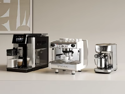 Modern Kitchen Appliances Featuring Different Coffee Machines With Sleek Design On Countertop 3d model