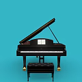Black Grand Piano With Matching Stool On Blue Background For Musical Instrument