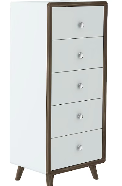 Modern Chest of Drawers with White Drawers Dark Wooden Frame and Metal Knobs 3d model