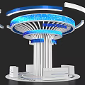 Modern Architectural Structure With Circular Blue Rings White Columns And Platform Base 3d model