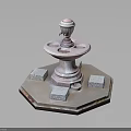 Stone Fountain With Hexagonal Base Ornamental Top And Square Support Blocks