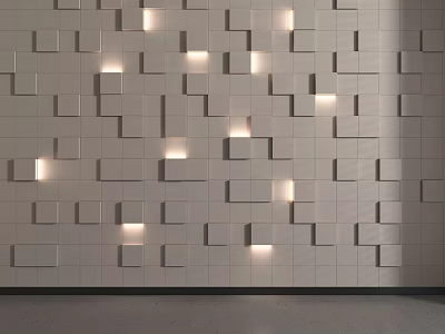 Modern Background Wall With Geometric Square Pattern And Built In Lighting Design 3d model