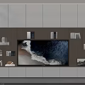 Modern TV Stand With Storage Shelves Decorative Books And TV Screen Displaying Natural Scene