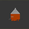 Orange Commercial Equipment With Silver Conical Top And Metal Frame On Wheels