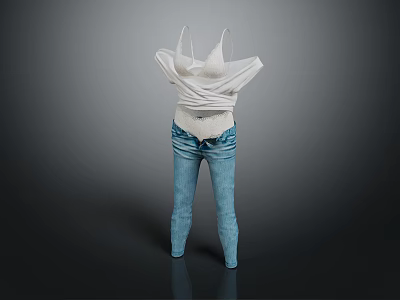 White Camisole With Wrinkled Design And Blue Jeans On Mannequin 3d model